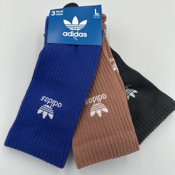 Adidas Crew Socks 3 Pair Pack Size Large Fits Shoe Size Womens 10-13 Mens 8-12 - Picture 2 of 6